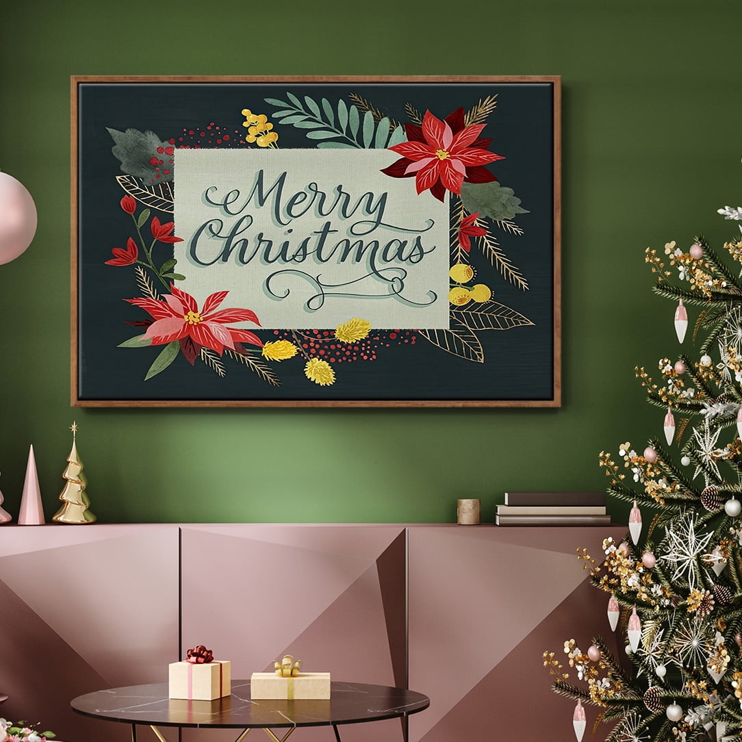Bright Christmas Night Collection A - Framed Gallery Wrapped Holiday Canvas - 17 x 25 - Rosewood Frame