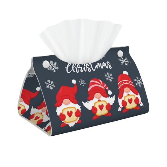 Fuzoiu Three Cute Christmas Gnomes Print Tissue Box Cover, PU Leather Tissue Holder,Decorative Facial Paper Organizer for Bathroom Living Room Bedroom Countertop Office Desk Car Home