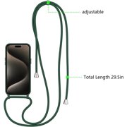 Crossbody Case for iPhone 15 Pro with Lanyard Strap Adjustable Rope, Liquid Silicone Soft Cover for iPhone 15 Pro 6.1 inch-Dark Grren