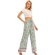 thumbnail image 4 of Mujer Verano Pierna Ancha Elástico Cintura Alta Estampado Boho Hippie Pantalones Pierna Ancha Verde Guisante Floral Talla Mediana, 4 of 5