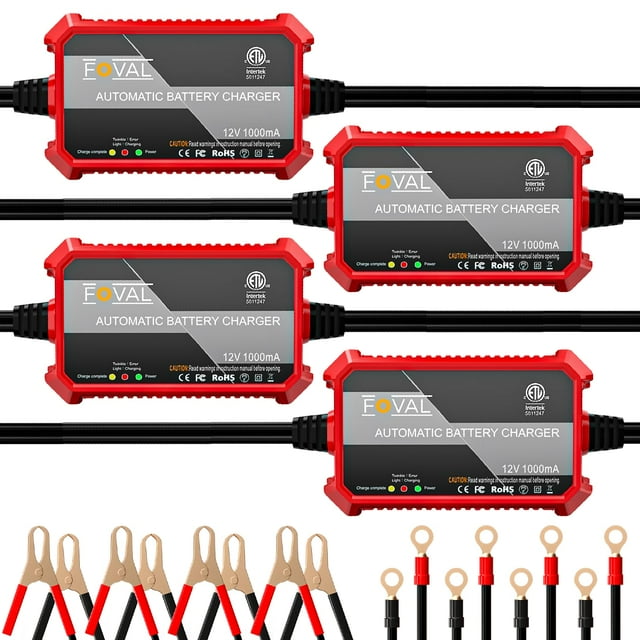 Cargador automático de batería por goteo FOVAL 12V 1A, paquete de 4