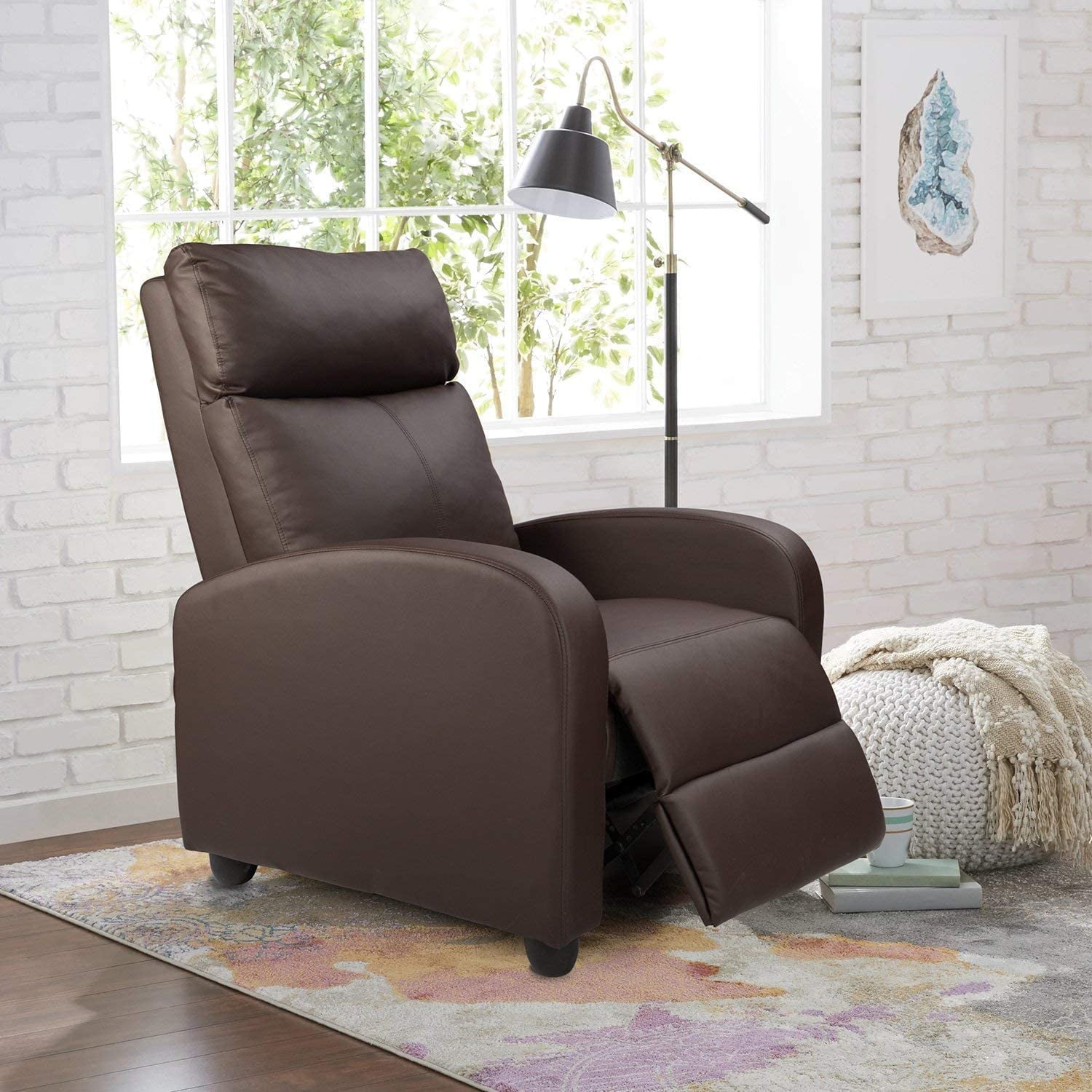 Walnew Brown PU Leather Single Sofa Recliner with Padded Seat and Backrest, Multi-Positions