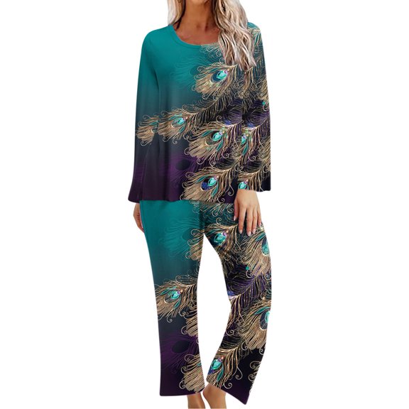 WREESH Womens Pajama Sets Printing Round Neck Short Sleeve Sleepshirt And Pants Two Piece Sets S Loungewear Pajamas With Pockets Gold