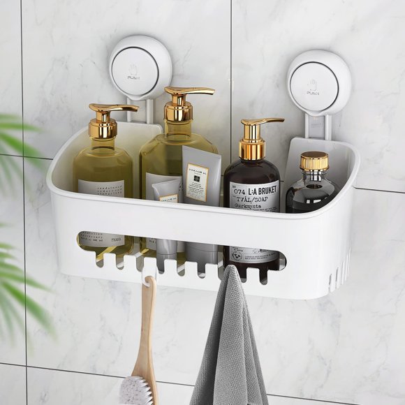 Shower Caddy LEVERLOC - Estante de ducha con ventosa (10 kg), color blanco