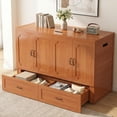 thumbnail image 3 of Mjkone Murphy Bed Queen Size, Cabinet Bed with Storage Drawers and USB Charging Station,Murphy Chest Bed for Small Space,Red(No Mattress), 3 of 10