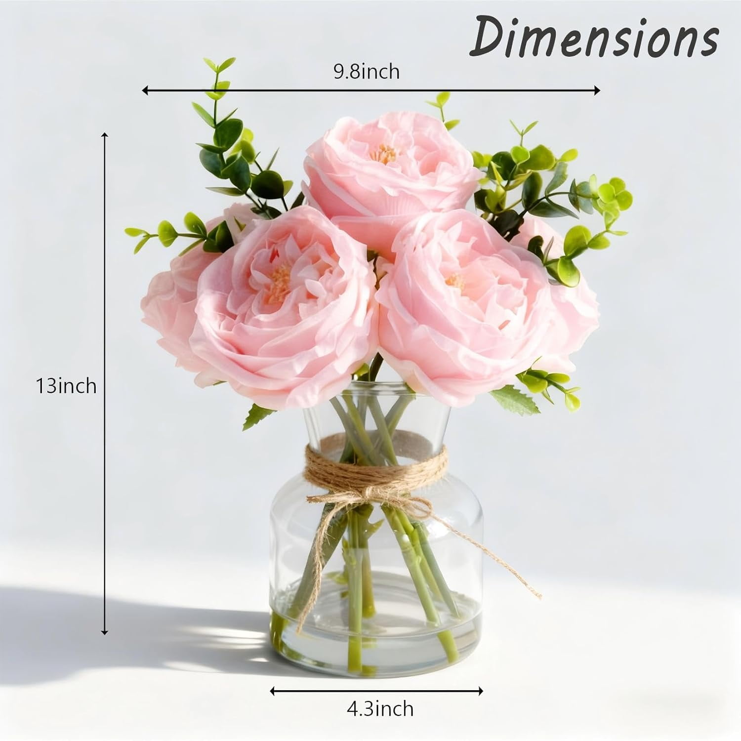 Artificial Pink Roses in Vase, Lifelike Faux Flowers Arrangement with Artificial Water, 13×10 Fake Flowers in Vase for Dining Table Centerpiece, Home & Restaurant Decor