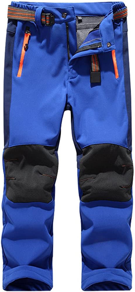 Kids Boys Youth Fleece Lined Windproof Waterproof Hiking Ski Snow Pants Soft Shell Expandable Waist Warm Insulated Trousers