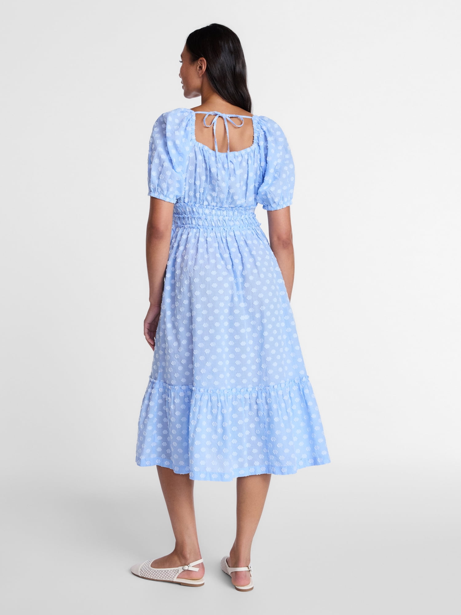 Time and Tru Women's Puff Sleeve Square Neck Midi Dress, Sizes XS-XXXL