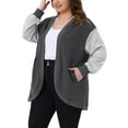 thumbnail image 4 of Chaqueta de mujer de talla grande Agnes Orinda con capucha, abierta al frente, bloques de color, de manga larga, sudadera casual de gran tamaño con bolsillos 1X gris oscuro, 4 of 6