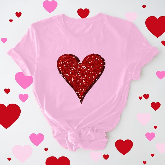 Cadeau de Saint-Valentin pour Femmes, T-shirt Décontracté à Manches Courtes et Col Rond avec Imprimé Arbre de Noël