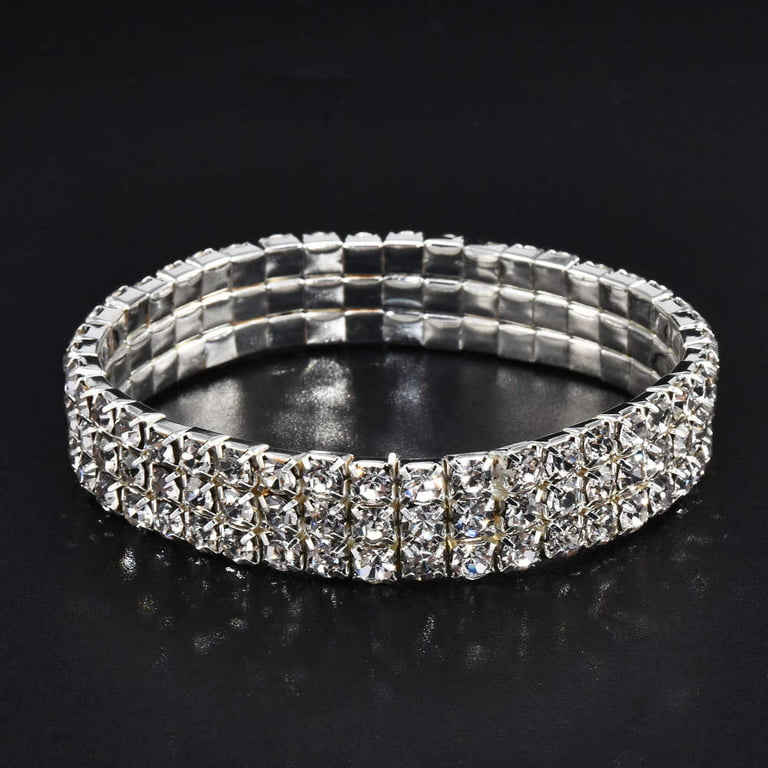 Silver Crystal Tennis Bracelets for Women Mother's Day Gift for Mom Three Layer Rhinestone Crystal Bracelet Fashion Jewelry Online, Women's