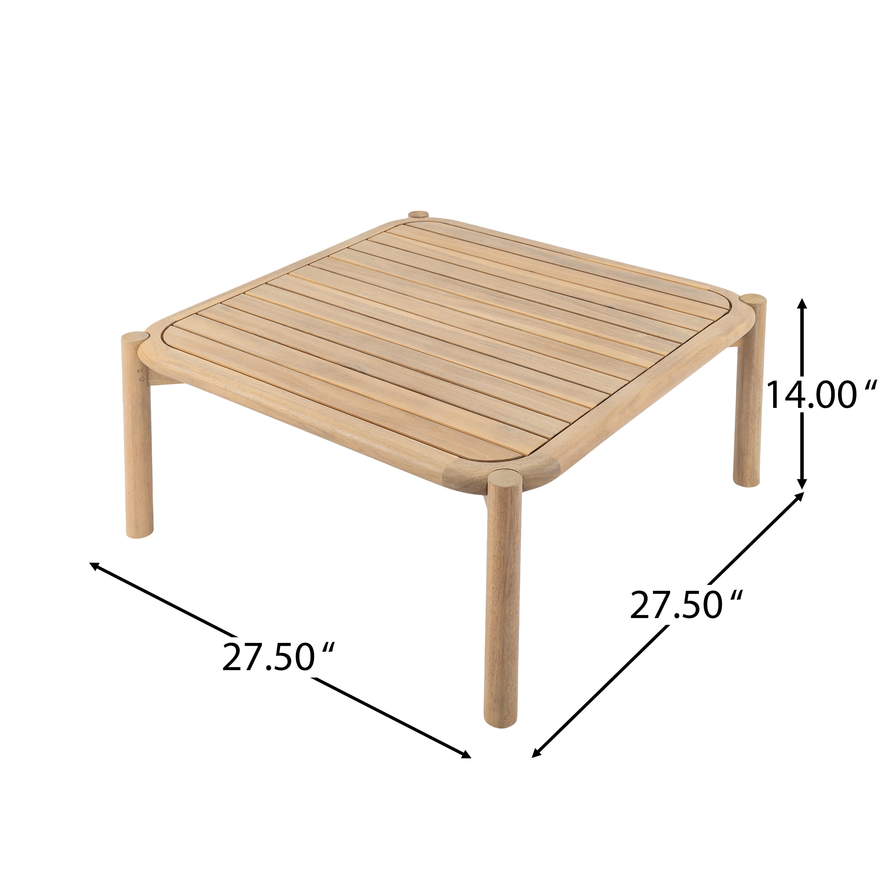 Garitin Outdoor Coffee Table and Acacia Wood Patio Table 27.5 Inch, Weather Resistant Center Table with Slatted Top for Garden Deck, Light Teak