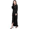 thumbnail image 5 of KOH KOH Long Sleeve Full Floor Length V-Neck Sexy Wrap Empire Waist Formal Dressy Winter Fall Cocktail Wedding Guest Party Tall Gown Maxi Dress For Women Black XX-Large US 18-20 NT292, 5 of 7