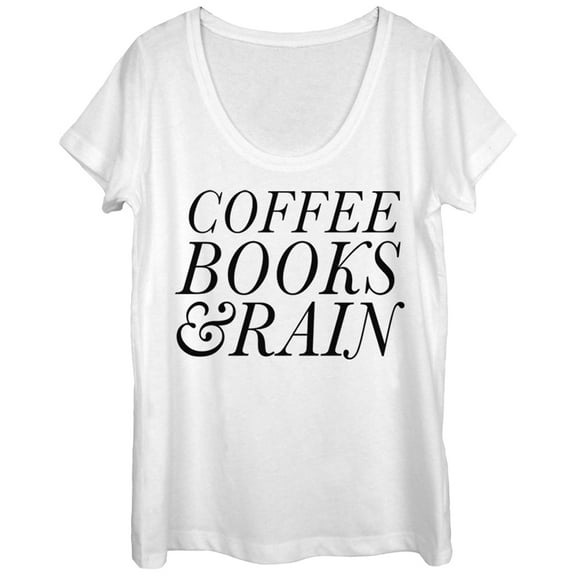 Women's CHIN UP Coffee Books and Rain  Scoop Neck White Medium