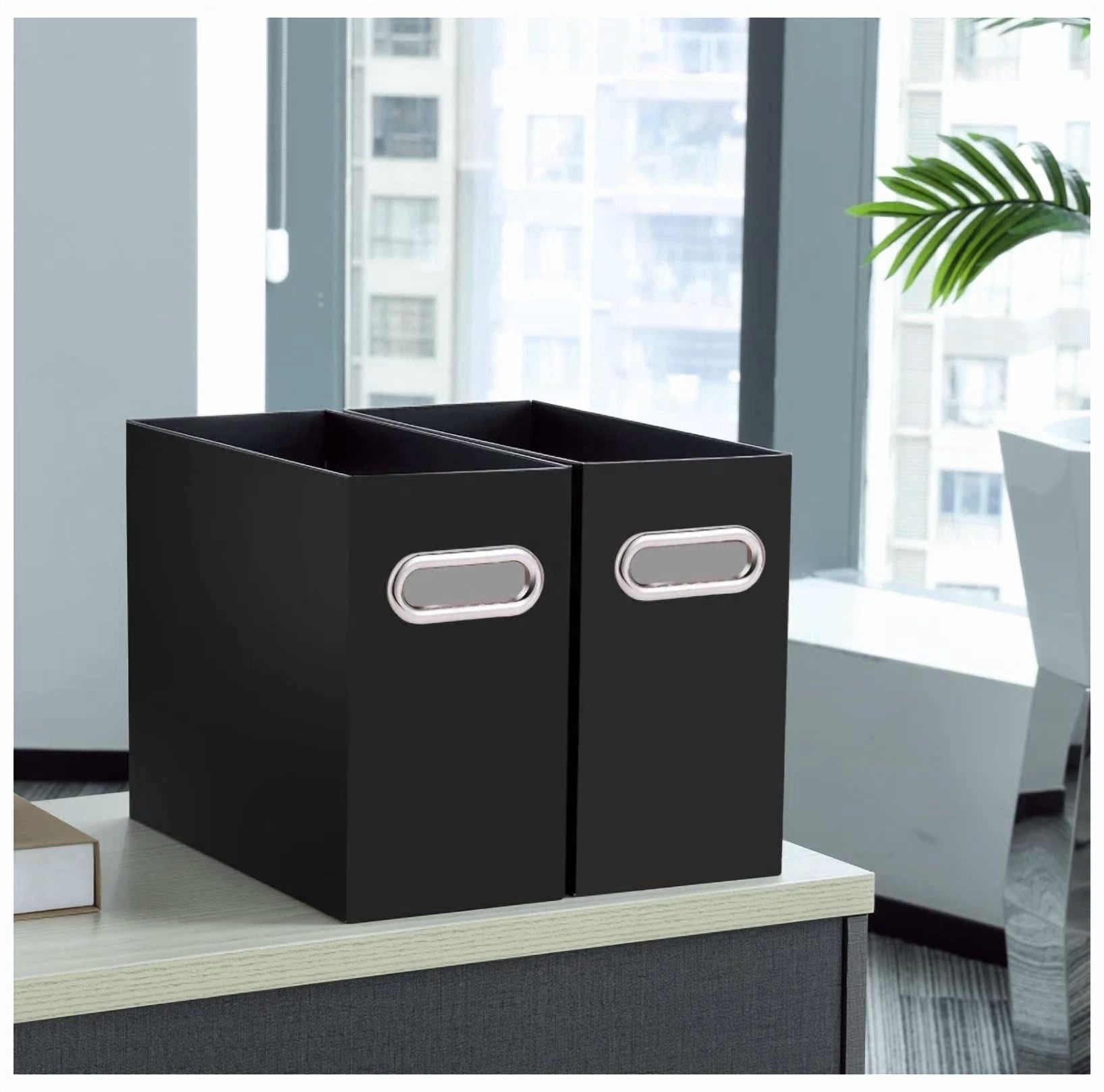 2 Packs Black File Organizer, Small Storage Box, Cardboard File Folder Organizer
