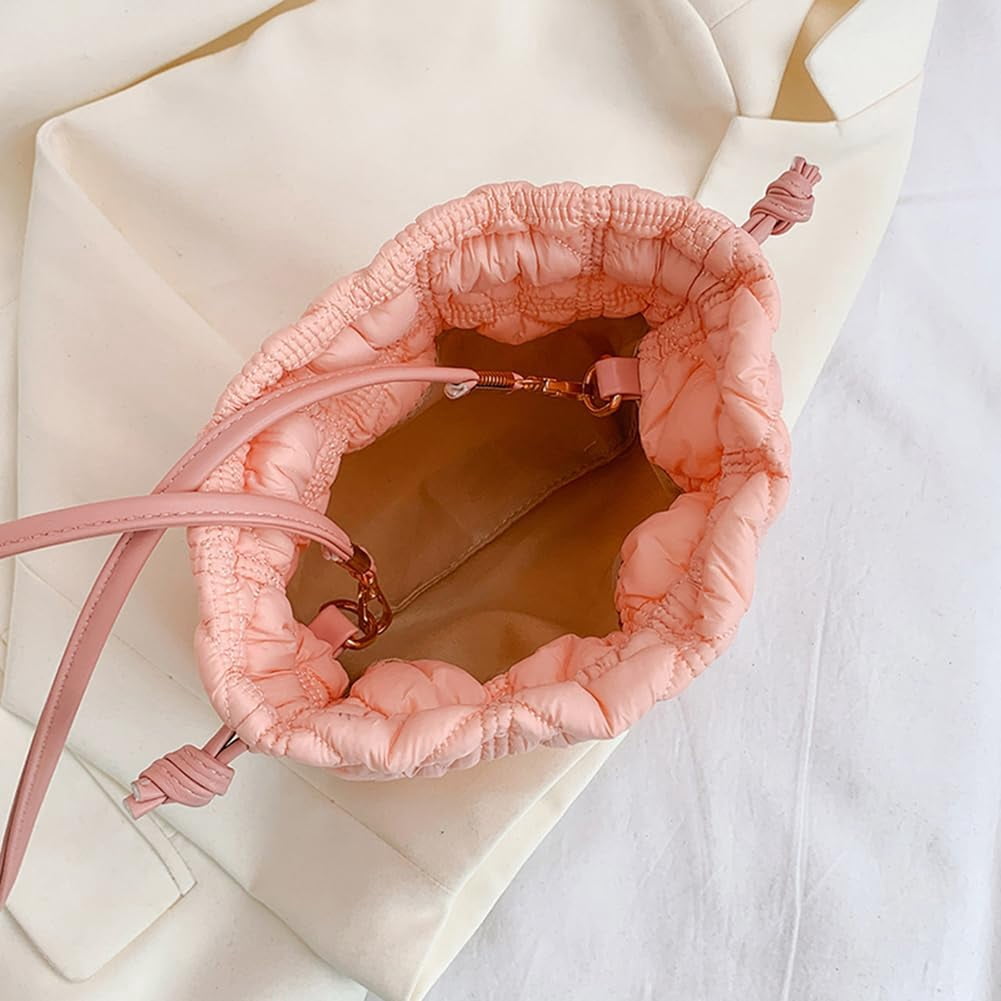 HLSOHJP Quilted Bags Mini Puffer Crossbody Bag Puffy Purse for Women Drawstring Clutch Bag Small Shoulder Purse