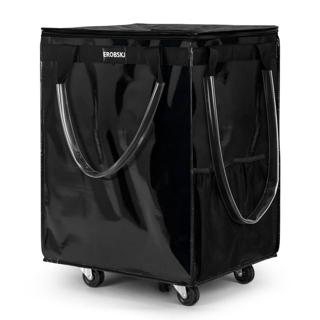 Bolsa de compras con ruedas EROBSKJ, reutilizable, 34,5 L, negra