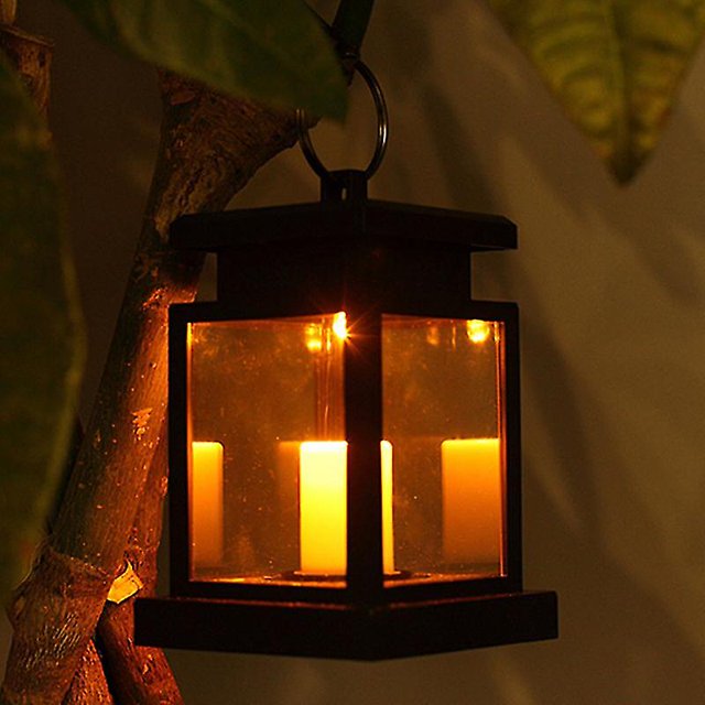 Luz solar Llama intermitente Linterna solar de metal Linterna decorativa para colgar al aire libre Paraguas solar resistente al agua para trabajo pesado Iluminación para jardín Patio Patio, Feliz Sencillez