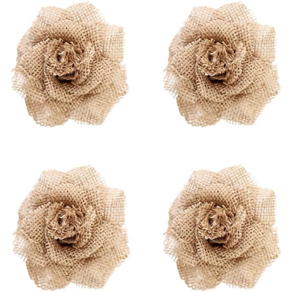 ABCISI 4 Pcs Burlap Rose Flowers, 3.54 in Handmade Rustic Fabric Flowers for DIY Crafts, Wedding Bouquets, Gift Wrapping, Christmas Decor and Party Decorations