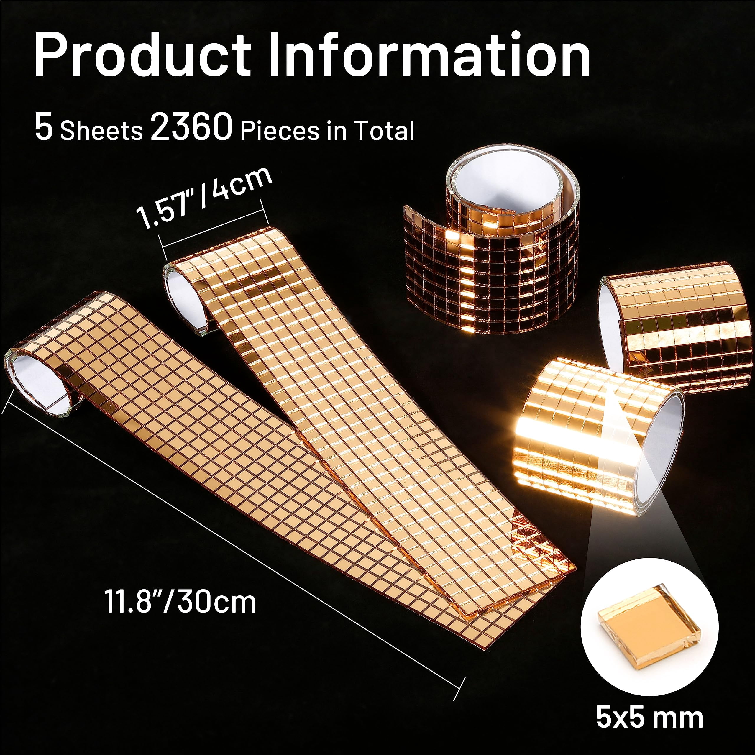 2360 Disco Ball Tiles  5 X 5 Mm Self-adhesive Mirror Peel And Stick Mosaic For Diy Photo Frame Art Collage Indoor Decor (luxury Gold)