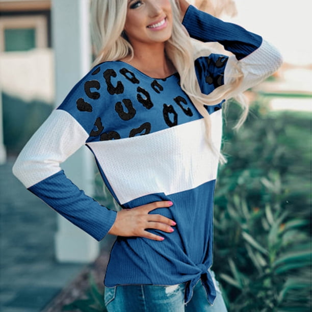 ICHUANYI Liquidación Mujeres Moda Rayas Estampado De Leopardo Cómodo Manga Larga Suéter Tops ICHUANYI WER202308233356