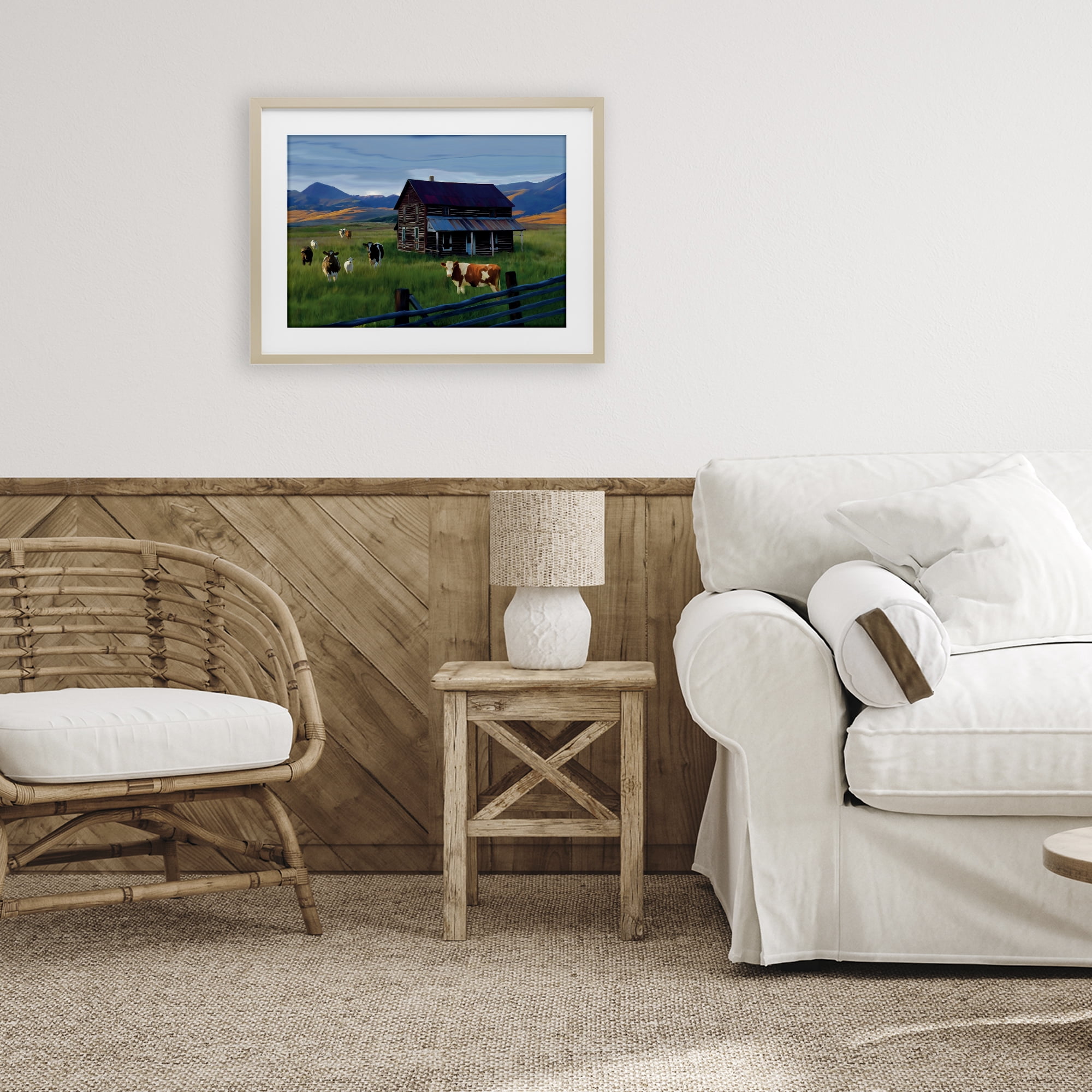 Stupell Industries Grazing Cattle at Solitary Cabin Birch Framed Print Under Glass, design by Renel Peters