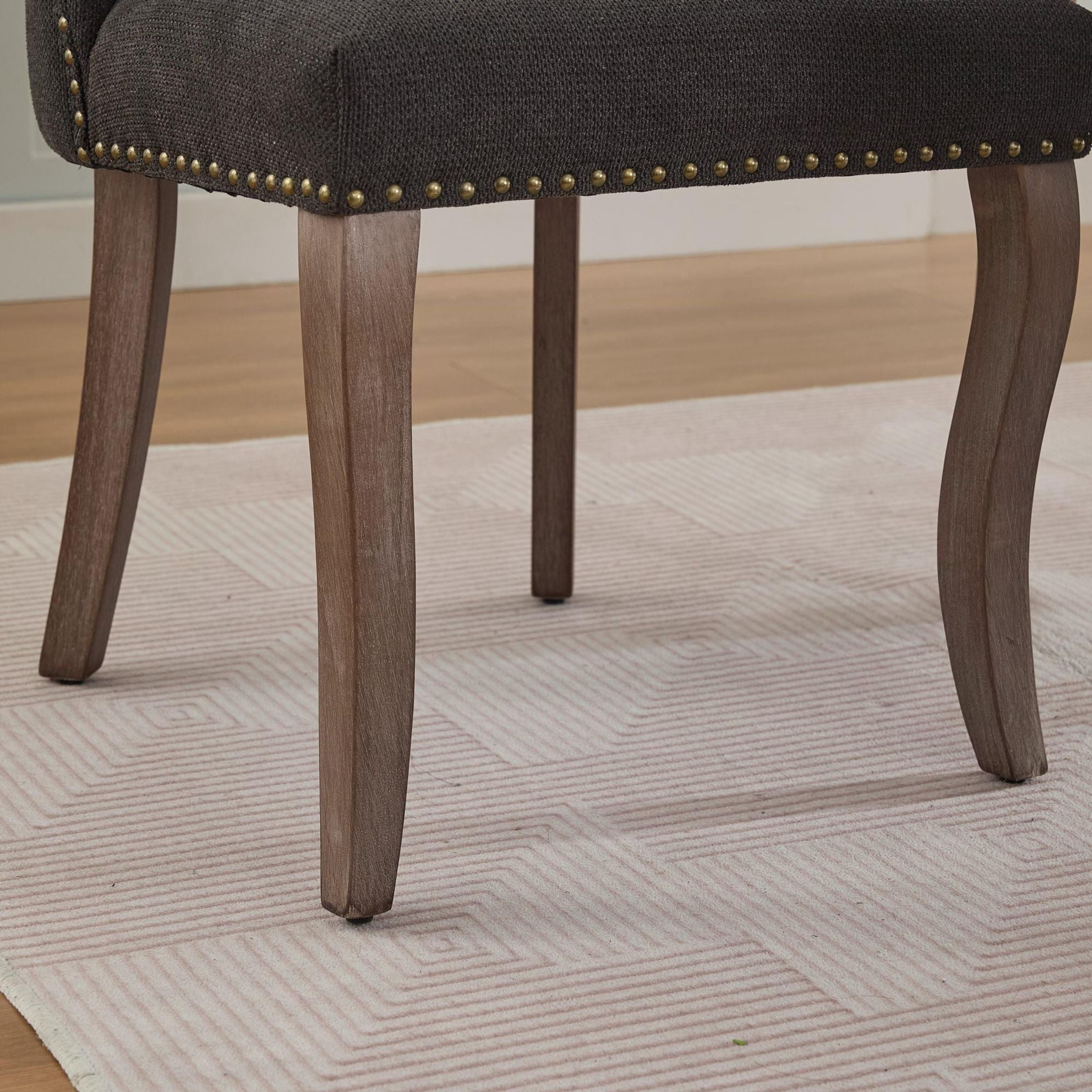 GDF Studio 22.8" Farmhouse Dining Chairs Set of 2 with Fabric Upholstery, Curved Rubberwood Legs, Black