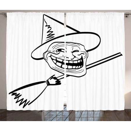 - Humor Decor Curtains 2 Panels Set, Halloween Spirit Themed Witch Guy Meme Lol Joy Spooky Avatar Artful Image, Window Drapes for Living Room Bedroom, 108W X 84L Inches, Black White, by Ambesonne