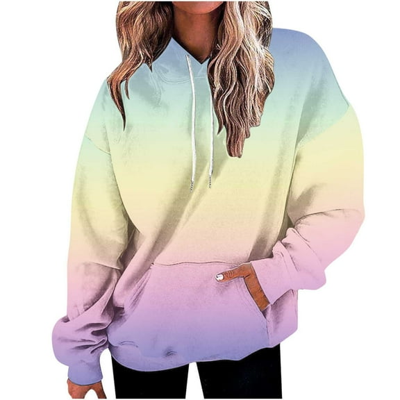 Hrsba Women's Hooded Sweatshirts,Women's Hooded Sweatshirts Gradient Print Long Sleeve Loose Casual Pullover Top Fall Outfits for Women