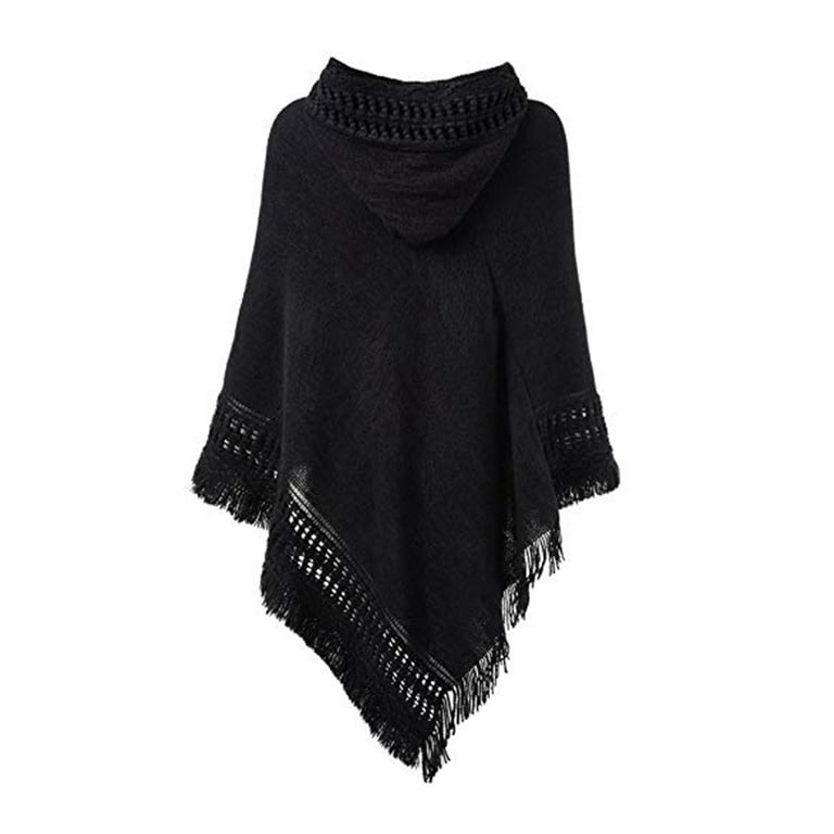 SAYFUT Fashion Knit Tassel Fringed Pullover Poncho Sweater Cape Shawl Wrap for Women Autumn Winter Sweater Batwing Sleeve Oversized Walmart