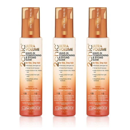 Giovanni, 2chic, Ultra-Volume Leave-In Conditioning Elixir, for Fine, Limp Hair, Tangerine & Papaya Butter, 4 fl oz. (Pack of 3)