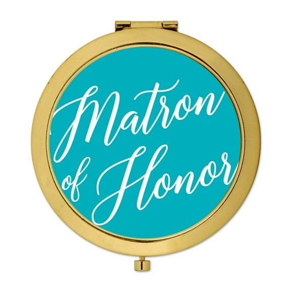 Koyal Wholesale Gold Compact Mirror Matron of Honor Wedding Gift, Aqua Turquoise, 1-Pack