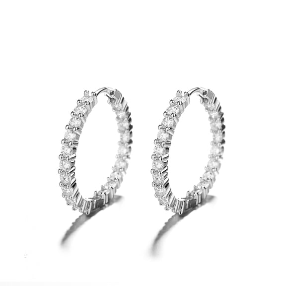 Amy and Annette 18K White Gold Plated Inside Out Hoop Earrings with Crystals (24mm)