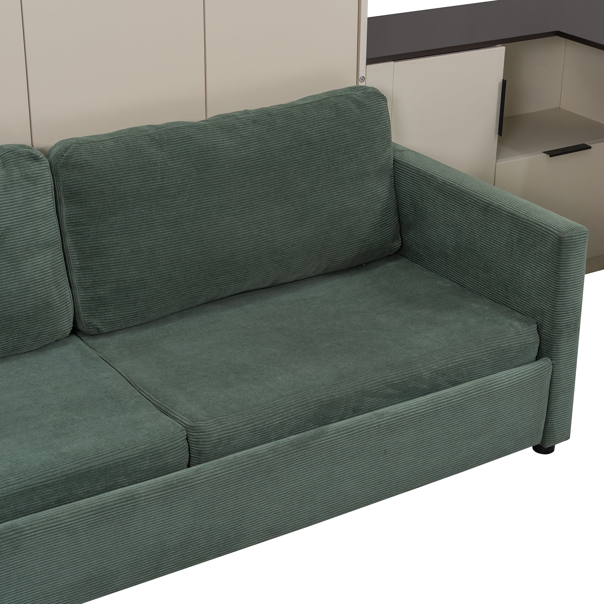 Queen Size Murphy Bed with Sofa, Writing Desk, Storage Shelves & Drawers, LED and USB for Small Space, Guest Room