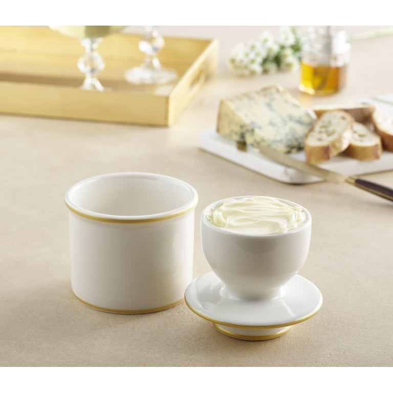 Butter Bell® Crock – Le Bistro White with Gold Trim Ceramic Butter