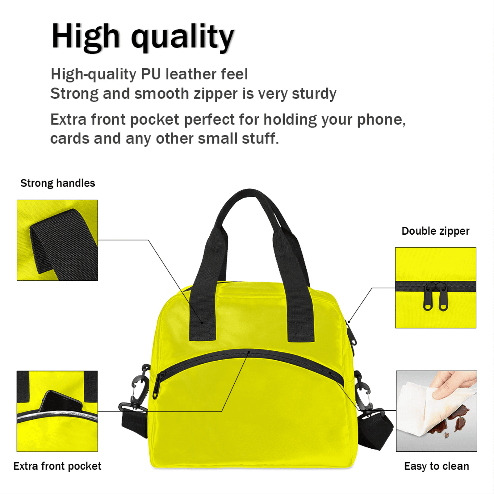 Herdesigns Light Yellow Lunch Bag for Adults Men Women Insulated Reusable Lunch Box Leakproof Cooler Tote Bag with Adjustable Shoulder Strap