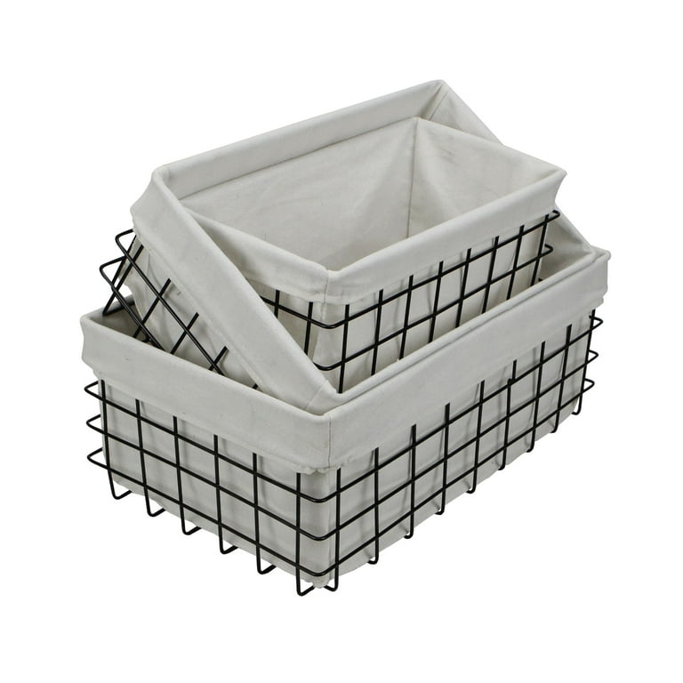 Set Of 3 Rectangular White Lined And Metal Wire Baskets Set Of 3 Rectangular White Lined And Metal Wire Baskets