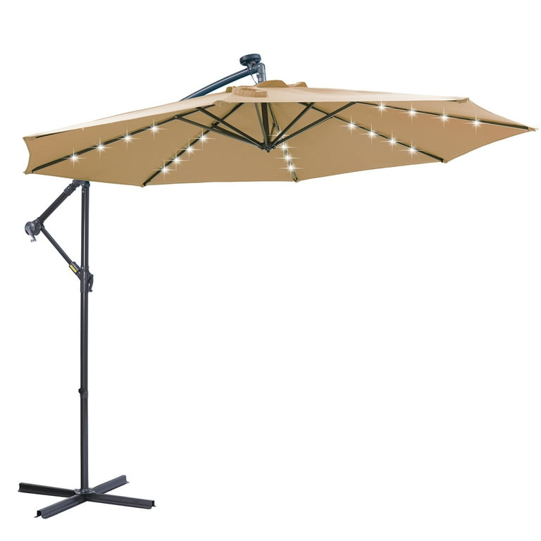 10FT Solar LED Patio Umbrella with Crank, Cantilever and 10FT Solar LED Patio Umbrella with Crank, Cantilever and