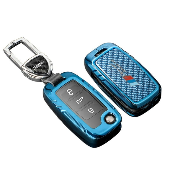 for Volkswagen Key Fob Cover with Keychain,Real Carbon Fiber Zinc Alloy Protection Key Case for VW Golf GTI Jetta Passat Tiguan Beetle Polo MK6 Touareg CC Eos Key shell Accessories