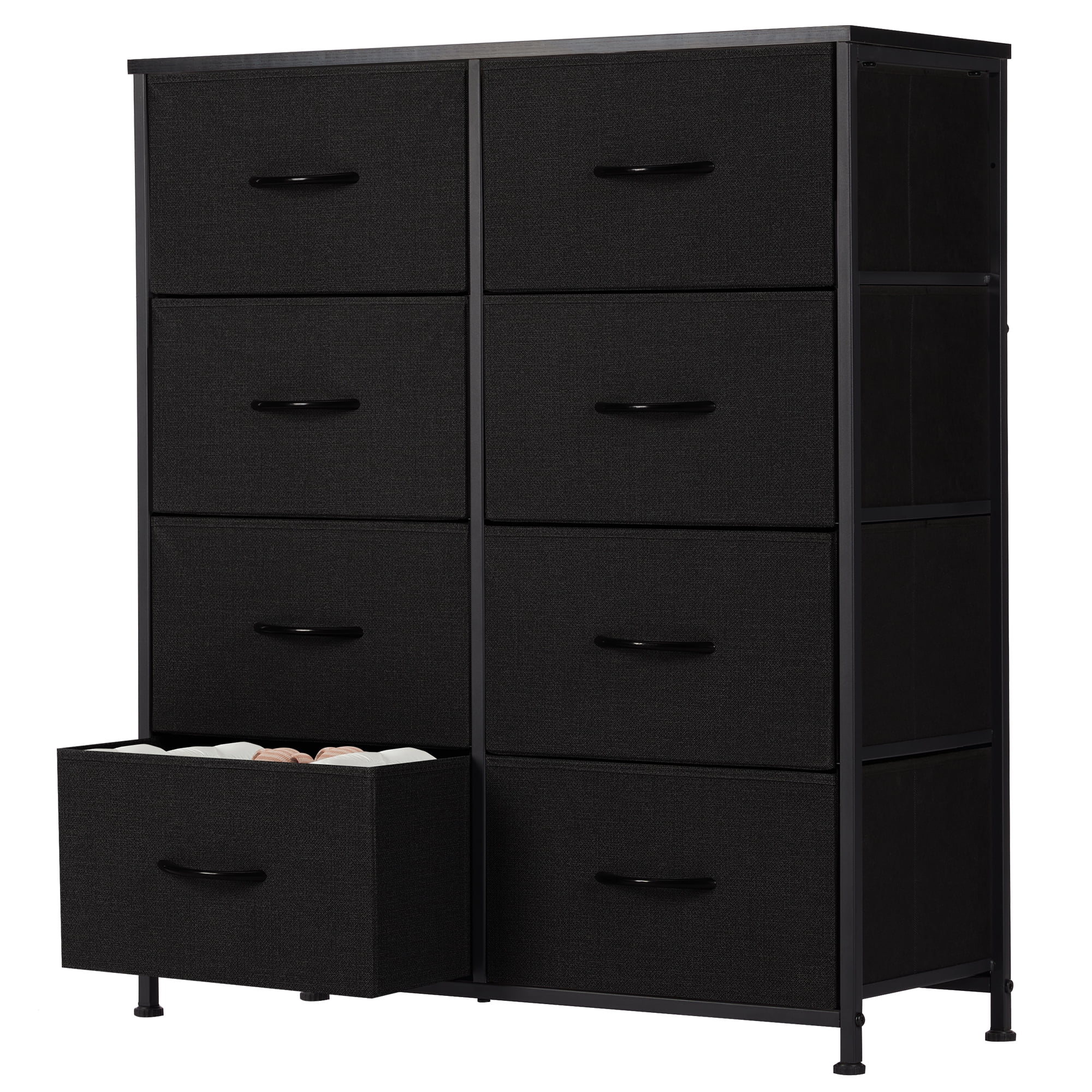 EDX Fabric Dresser for Bedroom, Tall Dresser with 8 Drawers, Metal Frame, Wood Tabletop, Black