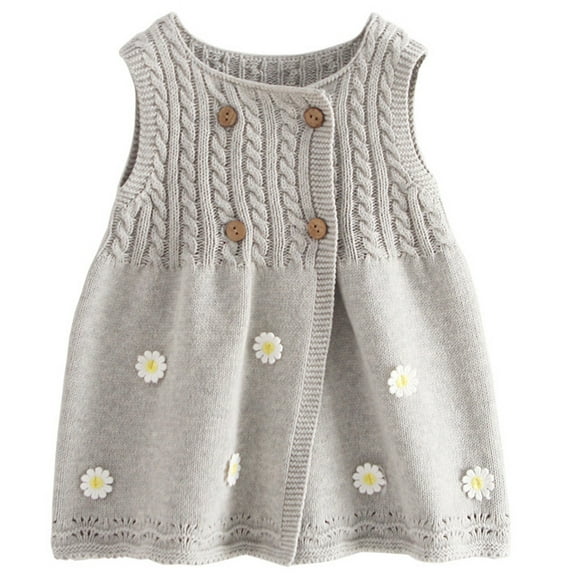 DHFJKG Girls Sweater Dress Knitted Jacquard Floral Appliques Button Up Cardigan Jacket Mid Length Size 1-12 Years Sweet Dresses