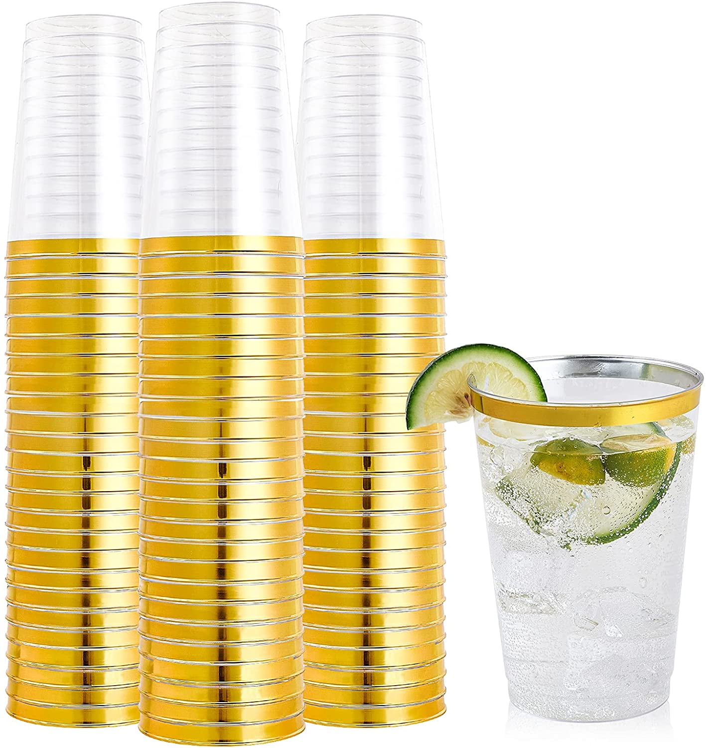 FOCUSLINE Disposable Plastic Cups With Gold Rim,Clear,12oz, 100 Pack ...