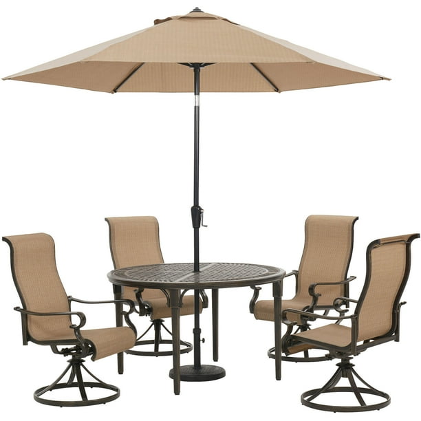 Hanover Brigantine 5-Piece Outdoor Dining Set with 4 Sling Swivel