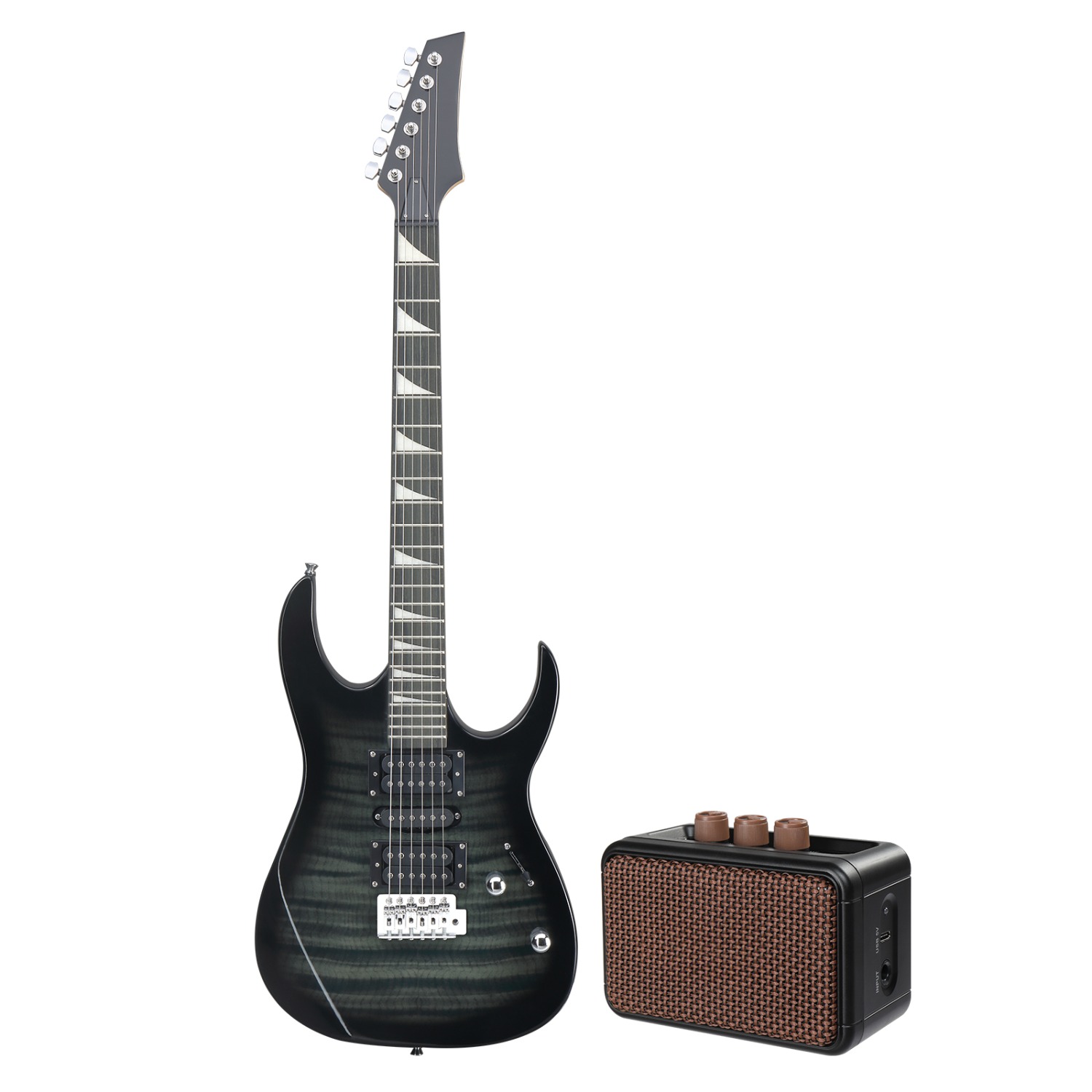 170 Model 39in Electric Guitar  HSH Pickups Black complete starter kit suit for Hard Tiger-striped Black