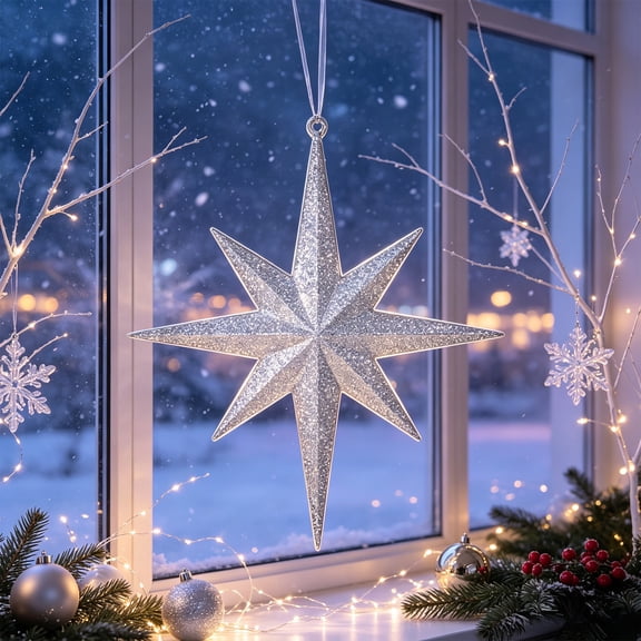 Christmas Ornaments Star of Bethlehem Decor for Tree Hanging Nativity Scene Decor Plastic Glitter Finish Festive Holiday Ornaments Star Hanging Decorations For Christmas Tree