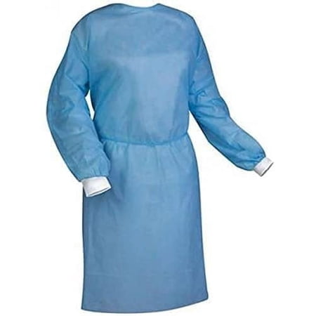 AAMI Level 2 Isolation Gowns, Non-Woven, Splash Resistant With White Knitted Cuff, Blue 10, Small