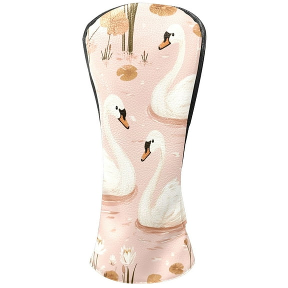 Golf Club Head Covers - Cute Swans Swimming Design, PU Leather, Waterproof, Fits Fairway Woods/Hybrid, Unisex, Fits Most Brands