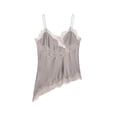 thumbnail image 5 of Women Lace Trim Satin Tank Top V Neck Silk Sexy Camisole Tops Asymmetrical Backless Spaghetti Strap Cami Tops Casual Summer Outfits Womens Tops Dark Gray M, 5 of 8