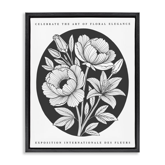 Stupell Industries French Country Gallery Exhibit Flowers Black Black Floating Frame Canvas Art, 17 x 21, by Lettered and Lined