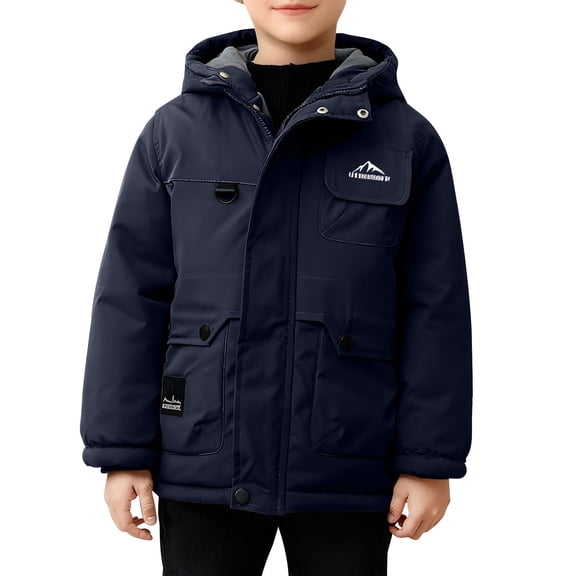 AHTJRT Kids Unisex Rain Jackets Full Zip Hodded Outerwear with Pockets Fall Winter Midweight Waterproof Wind Resistant Coats Navy 13-14 Years